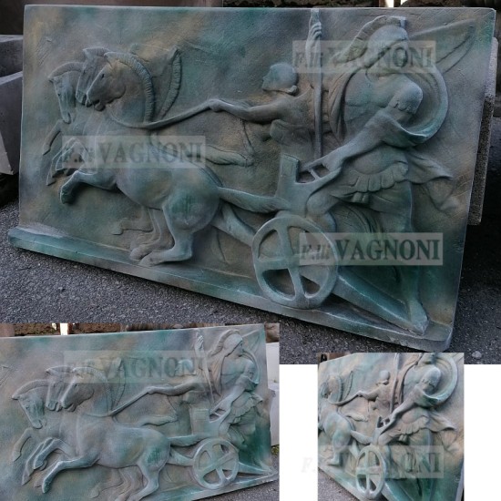 BASSORILIEVO BIGA ROMANA TIPO BRONZO ANTICO CM. 90X50 BASSORILIEVO BIGA ROMANA TIPO BRONZO ANTICO CM. 90X50