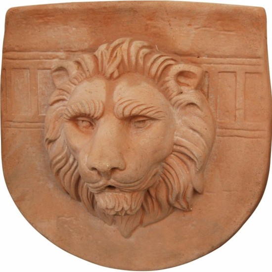 BASSORILIEVO FRONTONE TESTA DI LEONE IN TERRACOTTA TOSCANA BASSORILIEVO FRONTONE TESTA DI LEONE IN TERRACOTTA TOSCANA