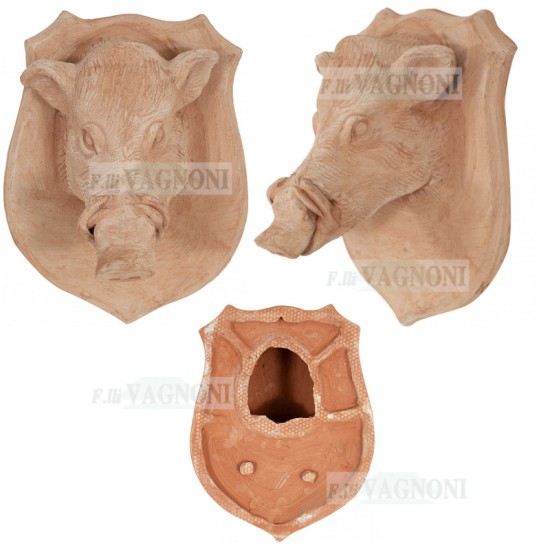 TESTA DI CINGHIALE IN TERRACOTTA TOSCANA STEMMA CM. 48 TESTA DI CINGHIALE IN TERRACOTTA TOSCANA STEMMA CM. 48