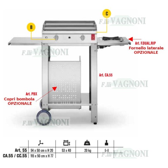 BARBECUE A GAS PLANET SERIE "CHEF" 55 IN ACCIAIO INOX + CA BARBECUE A GAS PLANET SERIE "CHEF" 55 IN ACCIAIO INOX + CA