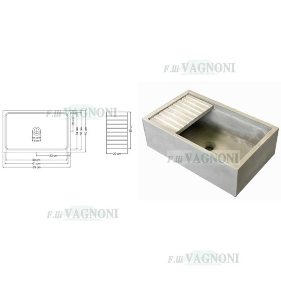 LAVANDINO IN CEMENTO GRIGIO CM. 65X40 CON PIANO REMOVIBILE LAVANDINO IN CEMENTO GRIGIO CM. 65X40 CON PIANO REMOVIBILE