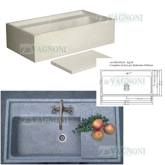 LAVANDINO IN GRANIGLIA DI MARMO E CEMENTO GRIGIO CM 90 CON PIANO LAVANDINO IN GRANIGLIA DI MARMO E CEMENTO GRIGIO CM 90 CON PIANO