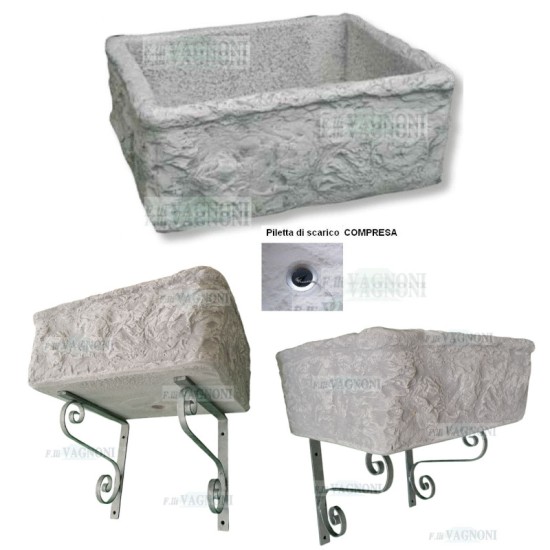 LAVANDINO RUSTICO IN CEMENTO CM. 52X41 + STAFFE+PIL.SCARICO LAVANDINO RUSTICO IN CEMENTO CM. 52X41 + STAFFE+PIL.SCARICO