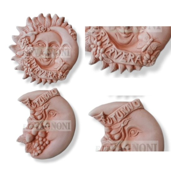 2 SOLE LUNA CM. 23 IN TERRACOTTA TOSCANA PRIMAVERA AUTUNNO