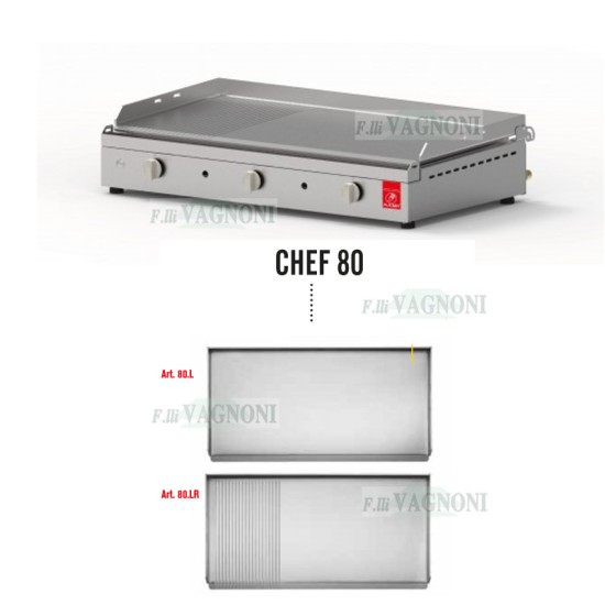 BARBECUE PIASTRA A GAS PLANET SERIE "CHEF" 80 IN ACCIAIO INOX