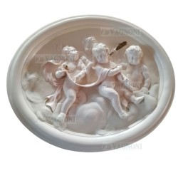 Bassorilievo altorilievo ovale Putti in gesso laccato 60x50
