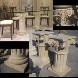 COPPIA COLONNE CAPITELLO CORINZIO IN EFFETTO TRAVERTINO CM. 76