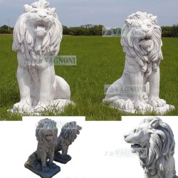 COPPIA DI LEONI IN CEMENTO E MARMO CM. 95
