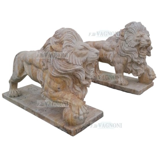 COPPIA DI LEONI IN TRAVERTINO Cm. 145x50x100