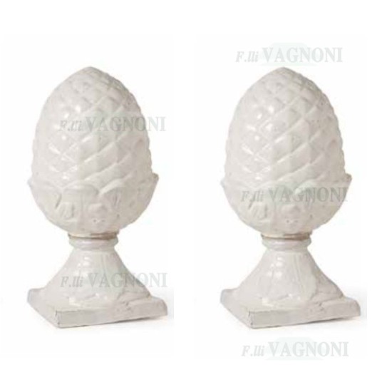 COPPIA DI PIGNE IN TERRACOTTA SMALTATA BIANCO CM. 40