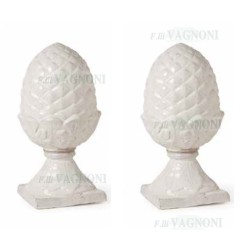 COPPIA DI PIGNE IN TERRACOTTA SMALTATA BIANCO CM. 60