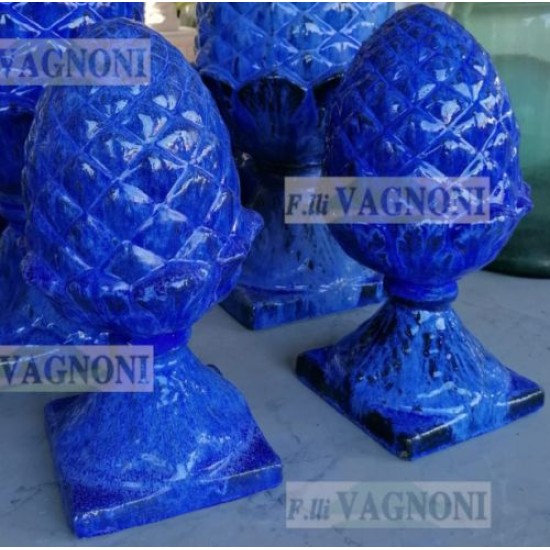 COPPIA DI PIGNE IN TERRACOTTA SMALTATA BLU CM. 60