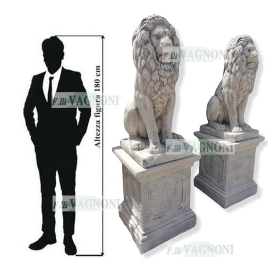 COPPIA LEONI DRITTO  BASAMENTO IN CEMENTO E MARMO CM. 200
