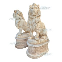 COPPIA LEONI GIGANTI SEDUTI+BASE IN CEMENTO E MARMO CM. 185