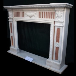 CORNICE DI CAMINO IN MARMO BIANCO INSERTI ROSSO Cm. 160
