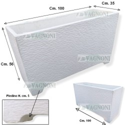 FIORIERA IN CEMENTO BIANCO "GRAFFIATO" CM. 100X35X56 h.