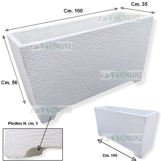 FIORIERA IN CEMENTO BIANCO "GRAFFIATO" CM. 100X35X56 h.