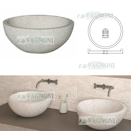 LAVANDINO DA BAGNO 50  IN CEMENTO E GRANIGLIA DI MARMO LEVIGATA