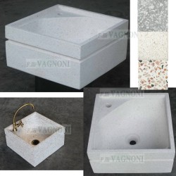 LAVANDINO IN GRANIGLIA DI MARMO E CEMENTO CM. 40 FORO RUBINETTO
