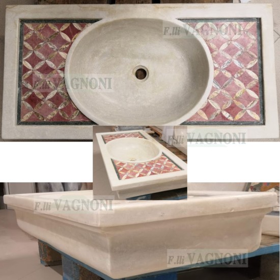 LAVANDINO LAVELLO IN MARMO CON INTARSI INTARSIATO ROMBO