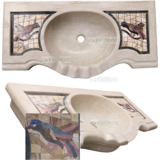 LAVANDINO LAVELLO IN MARMO CON INTARSI INTARSIATO UCCELLI
