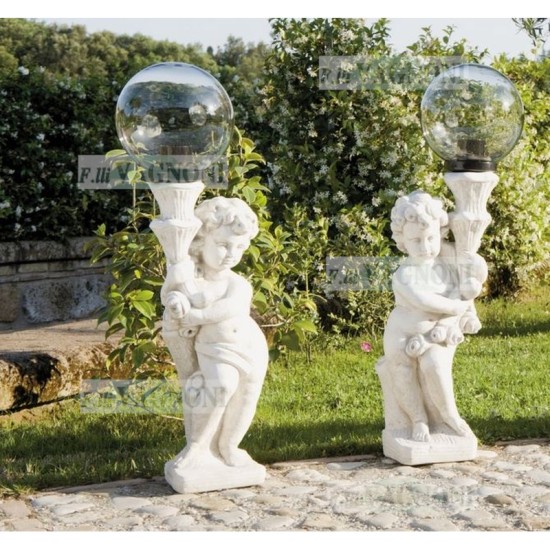 N° 2  PUTTI ANGELI IN CEMENTO CM. 95 CON PORTALAMPADA