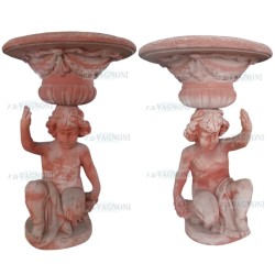 N° 2 PUTTO CON VASO IN TERRACOTTA TOSCANA CM. 85