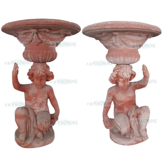 N° 2 PUTTO CON VASO IN TERRACOTTA TOSCANA CM. 85