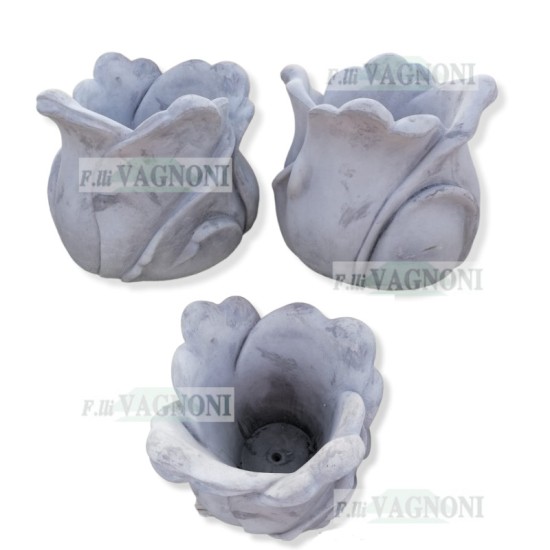 N° 2 VASI IN CEMENTO BIANCO ANTICATO BOCCIUOLO CM. 40