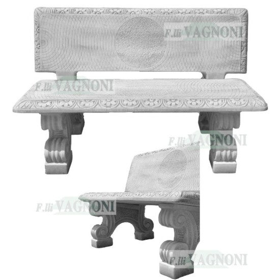 PANCHINA LAVORATA DA GIARDINO IN CEMENTO E PIETRA CM.130  GRIGIO