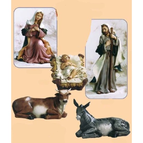 PRESEPE PRESPEPIO IN RESINA INFRANGIBILE CM. 40 SET 5 PEZZI