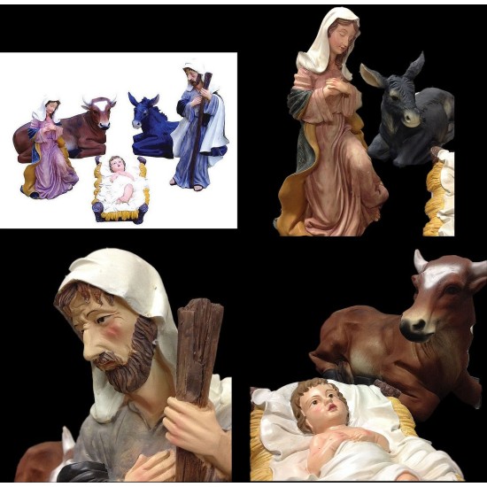 PRESEPE PRESPEPIO IN RESINA POLYRESINA  CM. 50 SET 5 PEZZI