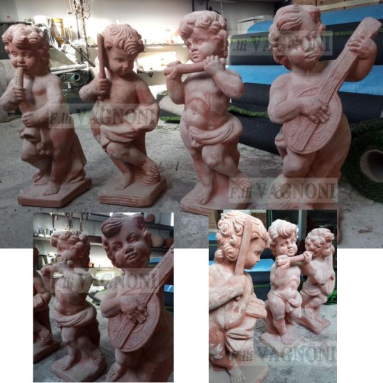 SERIE QUATTRO STATUE IN TERRACOTTA PUTTI SUONATORI CM. 65
