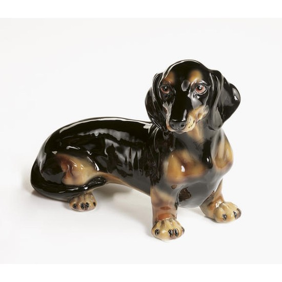 STATUA BASSOTTO TEDESCO NERO IN CERAMICA CM. 33X27 -ANIMALI-