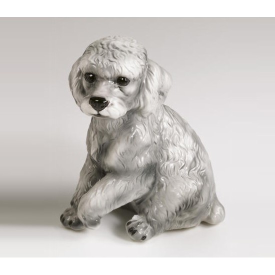 STATUA CANE BARBONCINO GRIGIO IN CERAMICA CM. 30 -ANIMALI-