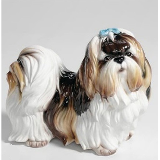 STATUA CANE SHIH-TZU CON FIOCCO IN CERAMICA CM. 36X30 -ANIMALI-