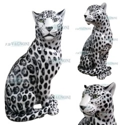 STATUA GIAGUARO B.C. BIANCO-NERO IN CERAMICA CM. 88 -ANIMALI-