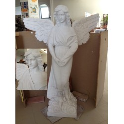 STATUA IN MARMO BIANCO DI DONNA CON ALI ANGELO Cm. 160