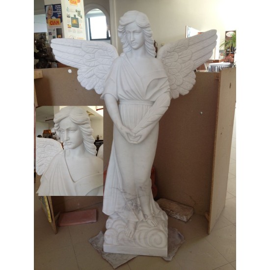 STATUA IN MARMO BIANCO DI DONNA CON ALI ANGELO Cm. 160