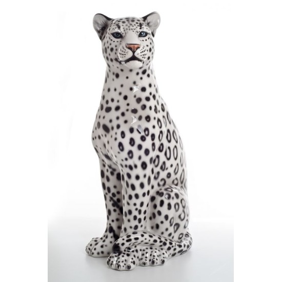 STATUE LEOPARDO BIANCO E NERO IN CERAMICA CM. 90 -ANIMALI-