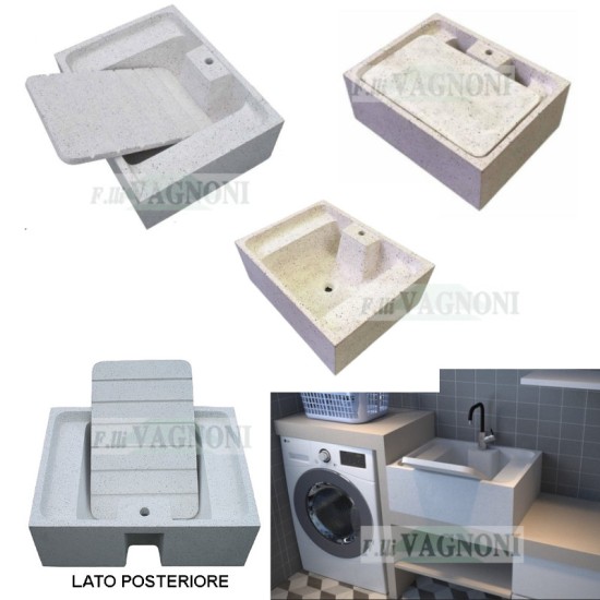VASCA LAVAPANNI LAVANDERIA GRANIGLIA DI MARMO E CEMENTO CM. 65