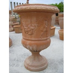 VASO A CALICE IN TERRACOTTA TOSC. VANVITELLI LAVORATO CM. 68