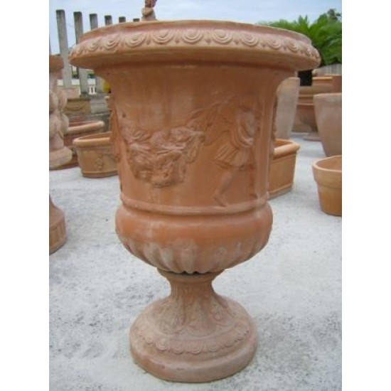VASO A CALICE IN TERRACOTTA TOSC. VANVITELLI LAVORATO CM. 68