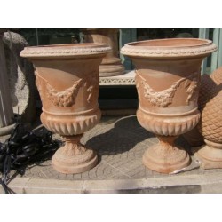 VASO A CALICE IN TERRACOTTA TOSC. VANVITELLI LAVORATO CM. 80