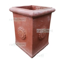 VASO QUADRATO ALTO PILONE IN TERRACOTTA TOSCANA CM. 70
