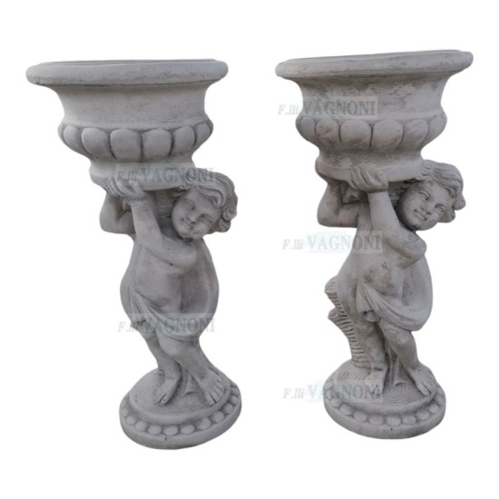 COPPIA DI PUTTI STATUA VASO IN CEMENTO CM. 80 COPPIA DI PUTTI STATUA VASO IN CEMENTO CM. 80