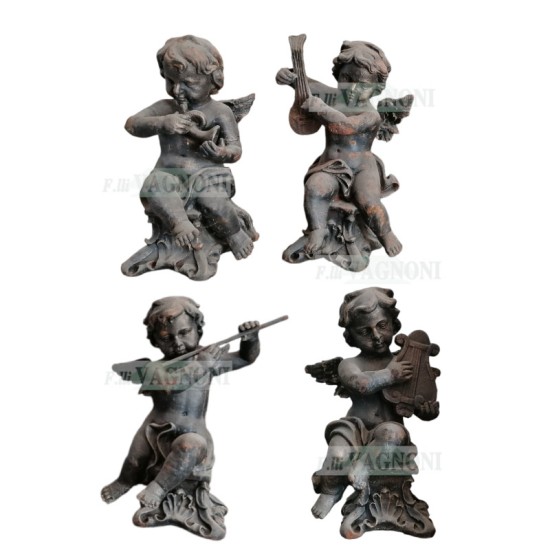 N.4 PUTTI ANGELI AMORINI MUSICISTI IN GHISA N.4 PUTTI ANGELI AMORINI MUSICISTI IN GHISA