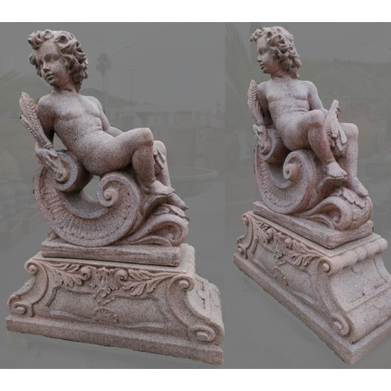 PUTTO STATUA + BASE IN CEMENTO TIPO GRANITO CM. 130 PUTTO STATUA + BASE IN CEMENTO TIPO GRANITO CM. 130