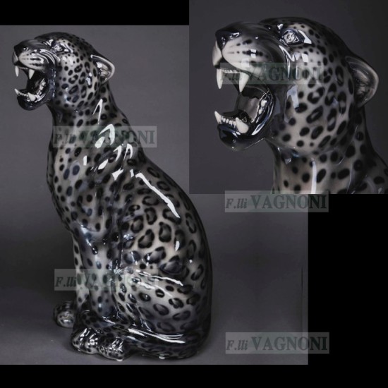STATUA LEOPARDO GRIGIO IN CERAMICA CON SWAROSKY CM 86 -ANIMALI STATUA LEOPARDO GRIGIO IN CERAMICA CON SWAROSKY CM 86 -ANIMALI