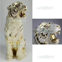 STATUA TIGRE GIGANTE IN CERAMICA AVORIO ORO E SWAROSKY CM 92